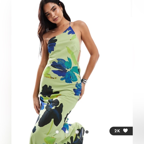 ASOS Design one shoulder maxi dress with open back in abstract floral print - Picture 2 of 4